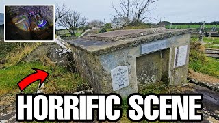 EXPLORING A DECAYING CEMETERY, VAULTS COLLAPSING, COFFINS SEEN.