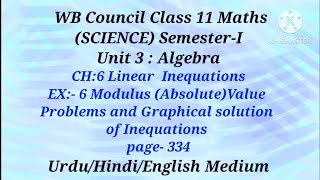 Unit 3,CH:-6 Linear Inequations ll Modulus Value problems and graphical solution ll Class XI Maths