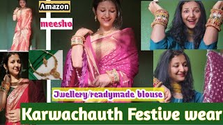 Karwachauth Diwali Festive wear/Saree Jwellery 😍From Meesho/Amazon|#Saree #meesho#Karwachauthspecial