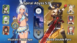 C0 Mualani Burnvape & C0 Navia Double Pyro - Spiral Abyss 5.0 Floor 12 Genshin Impact