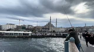 Eminönü Galata Köprüsü Üzerinde Balık Tutmak İçin Olta Atan Balıkçı Videosu