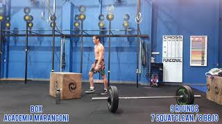 CROSSFIT "THE SHIP" - 9 ROUNDS - 7 SQUATCLEAN 118lb(53,5 kg)/8 BBJO - 60cm - VITOR MONTEIRO 26'17min