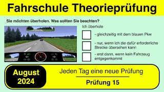 🚘 Führerschein Theorieprüfung Klasse B 🚗 August 2024 - Prüfung 15 🎓📚