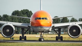 Close Spool Up of "Orange Pride" KLM Boeing 777-300ER in Amsterdam Schiphol