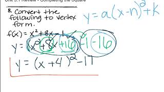 Coverting to vertex form using completing the square (when a=1)