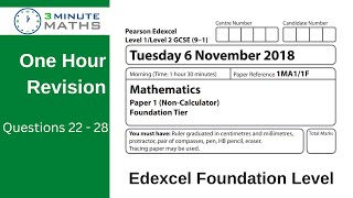 Edexcel Maths Foundation November 2018 Paper 1 Questions 22 - 28