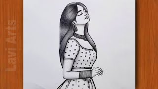 How to Draw Beautiful Girl in Traditional dress Pencil drawing | Easy Pencil drawing for beginners