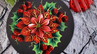 🔴‼️ INCREDIBLE FLOWER Painting using one stroke POINSETTIA #shorts