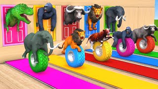 Choose The Right Door With Tire With Elephant Cow Gorilla ESCAPE ROOM CHALLENGE Animals Tire Game