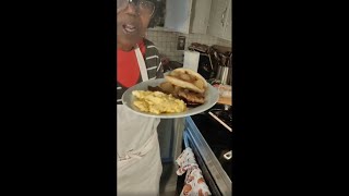 Happy Saturday | Pancakes with Apple topping Bacon sausage and eggs recipe | #cookingwithdee