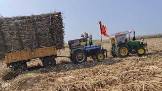 John Deere 5405 New Holland Tractor💪 Sugarcane loaded trolley