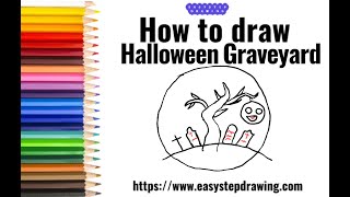 How to draw Halloween graveyard step by step | #halloween #graveyard #easystepdrawing