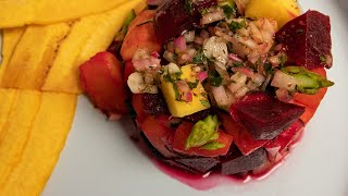 Ensalada de remolacha y zanahoria. Una de las mejores ensaladas. Y crocante de plátano verde.