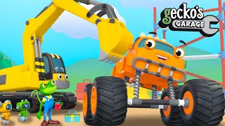 Monster Truck Construction Site Accident｜Gecko's Garage｜Kids Cartoon｜Learning Videos For Toddlers