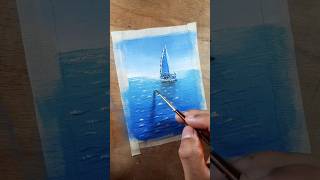 Alone boat in sea painting / Acrylic painting techniques for beginners #shorts #art #drawing