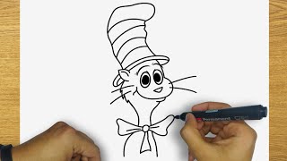 HOW TO DRAW CAT IN THE HAT | STEP BY STEP | DRAWING CAT IN THE HAT EASY