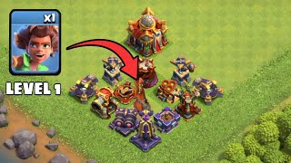 ALL MAX Defenses VS. LEVEL 1 Root Rider | Clash of Clans