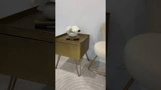 Textured Gold Metal Tray Side Table End Table With Storage