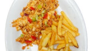 THE BEST BREAKFAST RECIPE. FRENCH FRIES POTATOES CHIPS WITH EGG SAUCE.