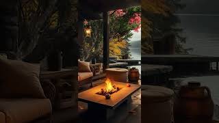 Cozy Lake House Porch Rain Sounds for Sleeping | Cozy Fireplace on a Rainy Day