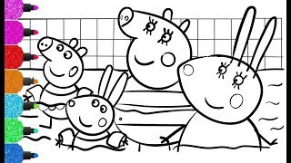 Peppa Pig Swimming Pool | Peppa Pig Coloring Pages | Kids Fun Art Coloring Book