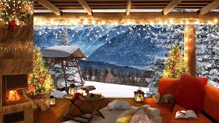 Winter Cozy Porch in Mountains with Relaxing Fireplace | Cozy Christmas Ambience