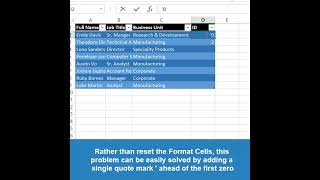 Input Values Starting with 0 (avoiding Format Cells) in Excel #shorts #excel #input #values #zero