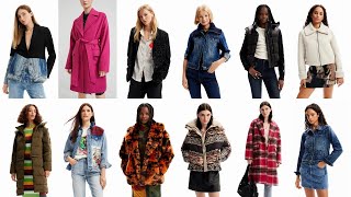 12 Ideas Women's chic unusual collection of outerwear Modern beautiful coats jackets jeans Desigual