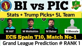 BI vs PIC | BI vs PIC Dream11 Prediction|BIC vs PIC Dream11 Team|BIC vs PIC 1st ECS Spain T10 Match