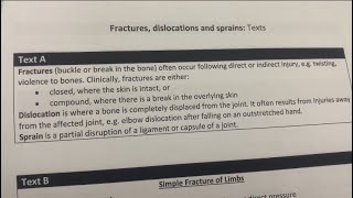 Oet Reading Fracture,Dislocations and Sprains||Oet||Reading material with answers