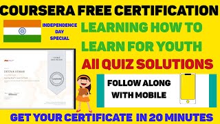 Coursera Free Certification | Learning How To Learn For Youth || All Quiz Solution