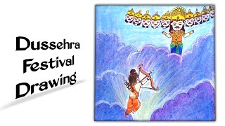 Dussehra Drawing Easy Step by Step ll How to Draw Dussehra Festival ll Dussehra Drawing ll Ram Rawan