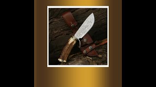 Serpent Damascus Hunting Knife with Antler Handle