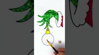 DIY Glitter Grinch holding Christmas ball ornament coloring ideas for kids #kids #christmas #kidsart