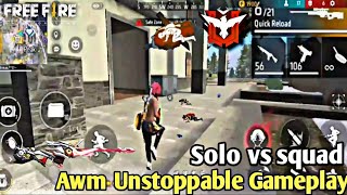 Solo vs squad Awm Unstoppable Gameplay 😳 Garena free fire-