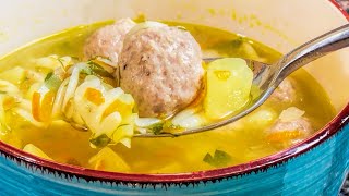 Delicious meatball soup. Simple recipe! #soup #recipe #cooking