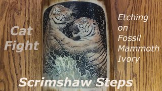 Scrimshaw Steps by Adams - Tiger Fight on Ancient Mammoth Ivory 7-28-2020