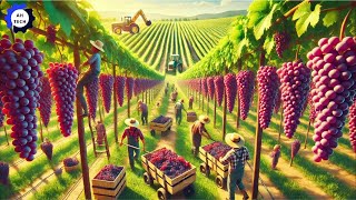 Harvest & Processing Grape - Wine Production Process in Modern Factory | Agriculture Technology