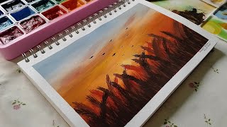 Easy Gouache Painting🎨|Sunset|Speed drawing