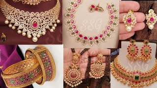 Beautiful 1gm Gold Bridal Chokers, Necklaces, Bangles, Black Beads, Earrings Collection @ 8688938917