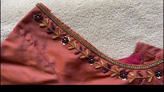 Simple rose gold blouse aari work using normal needle !