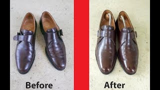 ASMR Shoe Shine Peal and Co Brown Monks 4K Binaural Mic