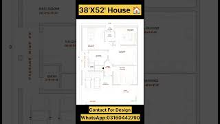 38' X 52' House Plan | 38*52 Home Plan | Map with 2 BHK Car Parking #shorts