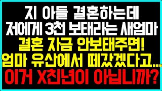 [실화사연] 지 아들 결혼하는데 저에게 3천 보태라는 새엄마, 결혼 자금 안보태주면! 엄마 유산에서 떼갔겠다고 하는데...이거 X친년이 아닙니까??/썰/네이트판/사연