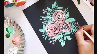 Easy & quick Acrylic floral composition ideas for beginners | Floral Art | Acrylic Painting