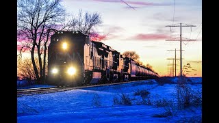 CN 2187 Leads a U704 East at Kendall RD at Dusk on a cold February Night