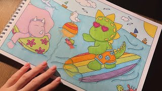 Live coloring ASMR - Dinosauri fanno cose estive pt.2 - Surf