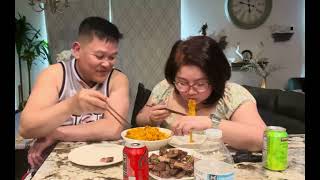 Steak and Samyang with spaghetti sauce/Mukbang