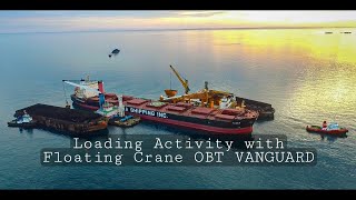 Floating crane Loading Activity Cargo Coal and bauxite - With Drone DJI mavic