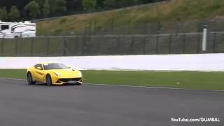 Yellow Ferrari F12 Berlinetta   Amazing Accelerations and Downshifts!!